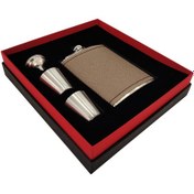 Resim Çelik Üzeri Gri Deri Kaplı 8 Oz 240 ML Içki Matara Takım Py96Grt 