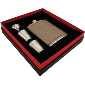 Resim Çelik Üzeri Gri Deri Kaplı 8 Oz 240 ML Içki Matara Takım Py96Grt 