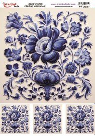 Resim Pirinç Dekopaj Kağıdı 30x42cm Pt-3351 Mavi Çiçek 