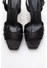 Resim Luvishoes Yulia Siyah Saten Çapraz Bantlı Kadın Platform Topuklu Ayakkabı Siyah 