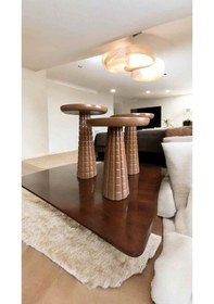 Resim Ahşap Mantar Sehpa 3'lü Set Kahverengi Yan Sehpa Takımı Dekoratif Tasarım Kahverengi 