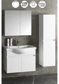 Resim Yıldız 80+35 Cm Beyaz Mdf Sepetli Asma Banyo Dolabı Takımı Beyaz 