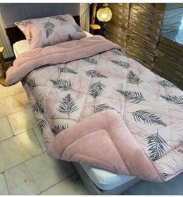 Resim Tek Kişilik Desenli 57 Tel Lüx Çift Taraflı Welsoft Pamuk Silikon Yorgan 155 x 215 cm Pudra Pembe - Siyah 155 x 215 