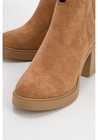 Resim Luvishoes Luvi Shoes Mier Taba Süet Zincir Detaylı Kadın Kalın Topuklu Bot Taba Süet 