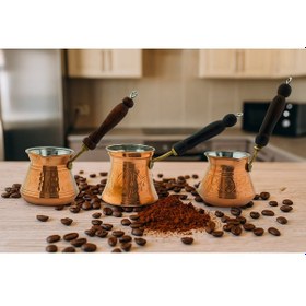 Resim Ludıa Otantik İşlemeli 3 Adet El Yapımı Eskitme Bakır Cezve Set 
