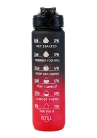 Resim Degrade Renk 1000 Ml Plastik Su Şişesi Saman İle Sızdırmaz Spor Su Şişesi Açık Black Red 900-1000ml Black Red 