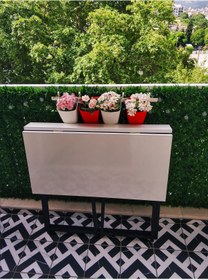 Resim YüceerHome Pratik Katlanır Taşınabilir Metal Ayaklı Balkon Masası Bahçe Masası Yemek Masası Çalışma Masası 