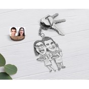 Resim Bk Gift Kişiye Özel Karakalem Aşçı Çift Karikatürlü Şeffaf Pleksi Anahtarlık-1 