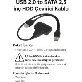 Resim TeknoKapsül USB 2.0 2.5 3.5 Inç Sata SSD HDD Hard Disk Dc Güç Çevirici Dönüştürücü Adaptör Kablosu 