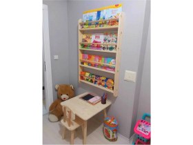 Resim Montessori Kitaplık Geniş Model Yuvarlak Çıtalı 80 cm x 120 cm Çocuk Montessori Ahşap Duvar Rafı 