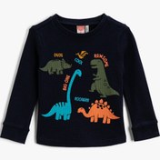 Resim Erkek Bebek Dinozor Baskılı Tişört Uzun Kollu Pamuklu 