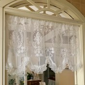 Resim 1 adet Vintage Jakarlı Dantel Perde Seti Dekoratif Üst ile - Nakışlı Moire Desen Çubuk Cebi Pencere Perdeleri Salon ve Yatak Odası için - Astarsız Polyester Pastoral Prenses Perde, Makine Yıkamalı, Tüm Mevsim, 180-200 gr/m2 