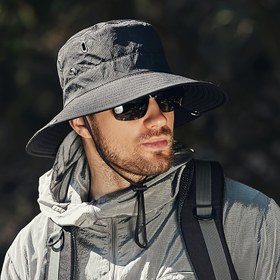 Resim 1 adet Erkek Yazlık Güneş Şapkası, Çift Havalandırma Deliği ile Nefes Alabilir Polyester Kova Şapka, Sportif Açık Hava Balıkçılık Seyahat Şapkası 