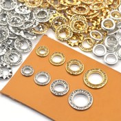 Resim 20 Adet Pirinç Taşlı Gözler - Ayakkabı Yapımı, Takı ve DIY El İşleri İçin Merkez Delikli - Metalik Altın (Bronz) Renk - Deri, Kumaş, Karton ile Uyumlu - Kemeri, Çanta, Şapka, Bot Dekorasyonu için Dayanıklı Bağlantı Elemanları - Parlak Yüzey, Çok Yönlü Kullanım 