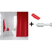 Resim Zethome Banyo Duş Perdesi Kırmızı 120x200 Perde Borusu Askı Apara Zethome