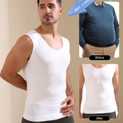 Resim 1pc Erkek Kompresyon Tank Üst - Yüksek Esnek Örgü Kumaş, Mürettebat Yaka, Kolsuz, Düz Renk, İnce Uygun, Nem Emici, Hızlı Kuruyan, Tüm Mevsim Casual Pulover Yelek Vücut Şekillendirme ve Göbek Kontrolü için 