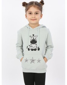 Resim Toontoy Kız Çocuk Yıldızlı Zebra Baskılı Kapüşonlu Sweatshirt Yeşil 