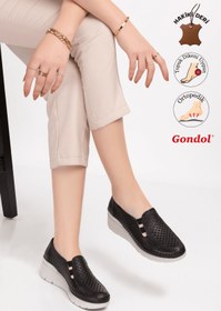 Resim Gondol Hakiki Deri Dolgu Taban Rahat Yazlık Ayakkabı Esfa.4001 