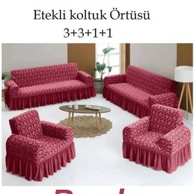 Resim Jakarlı Şaldesen Koltuk, Kanepe, Çekyat Örtüsü Esnek 3311 Bordo Bordo 