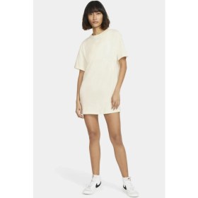 Resim Nike Sportswear Organic Cotton Short Sleve Dress Nakış Swooslu Elbise Krem 