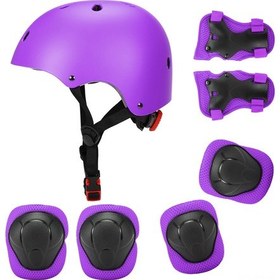 Resim Padalink Çocuklar İçin 7'li Spor Koruyucu Set - Ayarlanabilir Kask, Dizlik Ve Bileklik Mor 