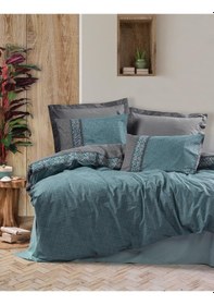 Resim Cotton Box Folk Art Çift Kişilik Nevresim Takımı Erna Petrol 