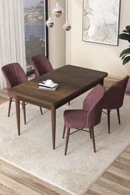 Resim Canisa Concept Arp Serisi 70x110 Sabit Mutfak Masası Takımı Barok Desen Masa 4 Gül Kurusu Sandalye 