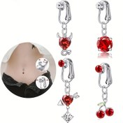 Resim 1 Adet Deliksiz Göbek Halkası - Kapatmalı, Kırmızı Kiraz Vücut Takısı, Kadınlar için Deliksiz Göbek Piercingi, Parti/Günlük/Sevgililer Günü/Halloween/Noel - Gotik/Gündelik Stiller - Yıl Boyu Giyilebilen Vücut Zinciri, Göbek Takısı, Şeytan Cazibesi Aksesuarı, Dayanıklı Vücut Giysisi, Sentetik 