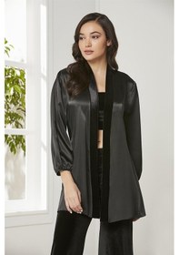 Resim Pierre Cardin 2050 Kadın Kadife Saten Sabahlıklı Pijama Takım-siyah Siyah 