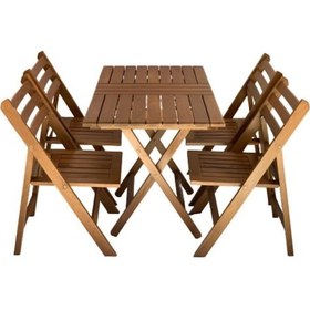 Resim Albatros Katlanır Ahşap Bahçe Balkon Seti: 80x120 Masa+4 Sandalye Kahverengi 