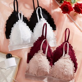 Resim Çelik Halkasız 4'lü Paket Seksi Dantel Push-up Sütyen, Göğüs Pedli Sütyen, Güzel Sırt, Rahat 