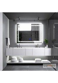 Resim Gleamira Beyaz Led'li Lazer Kumlamalı Lavabo & Banyo Aynası Dokunmatik Sensörlü 65 X 90 Cm 