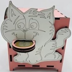 Resim Para Yutan Kedi Ahşap Kumbara, Dekoratif Kutu, 10x12x12 cm 