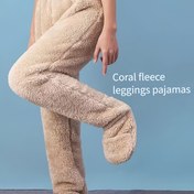 Resim Kadınlar için Kışlık Termal Ayaklı Uyku Pantolonu & Çorap - %95 Polyester, %5 Spandeks, Rahat Peluş, Esnek Bel Bandı, Soğuk Hava İçin Minimalist Tasarım Lounge Giyim 