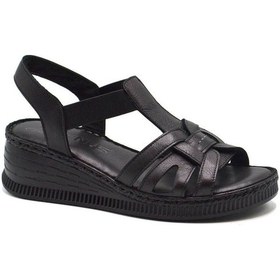 Resim Venüs 24028801 Kadın Hakiki Deri Dolgu Topuk Comfort Sandalet Sıyah 