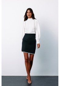 Resim Sateen Önü Taş Detaylı Bluz - Ekru 