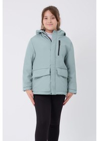 Resim Kız Çocuk Kürklü Su Ve Rüzgar Geçirmez Kapüşonlu 3 Cep Kışlık Mont & Kaban & Parka-69 Mint Yeşili 