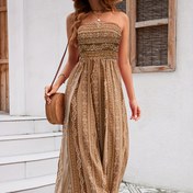 Resim Şık Kadınlar Paisley Baskılı Yaz Tulumu Yüksek Yırtık ile - Akışlı Geniş Bacaklı Bandeau Elbise, Kırmızı ve Beyaz Motif, Rahat veya Şık Kıyafetler için Mükemmel 
