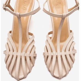 Resim Luvishoes Luvi Shoes Felip Ekru Cilt Bantlı Kadın Kısa Topuklu Ayakkabı Ekru 