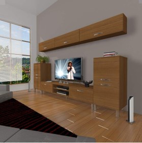 Resim Decoraktiv Eko 9 Mdf Dvd Krom Ayaklı Tv Ünitesi Tv Sehpası - Naturel Ceviz 