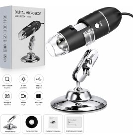 Resim Kenly 1600X USB Dijital Mikroskop, 2mp Hd, LED Aydınlatmalı, Pc & Android Uyumlu, Metal Standlı Büyüteç Kamera 