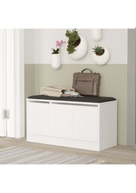 Resim Comfort Puflu Minderli Oturaklı Ayakkabılık 3 Kapaklı Dolap Beyaz 