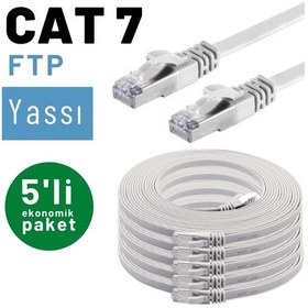 Resim 5 adet IRENIS CAT7 Kablo Yassı FTP Ethernet Kablosu, 3 mt Beyaz 