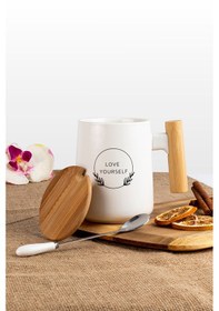 Resim Bambu Kapaklı Kaşıklı Seramik Kupa 