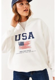 Resim Shade Kadın Arım Fermuarlı Usa Baskılı Dik Yaka Sweatshirt 60251880 - Beyaz 