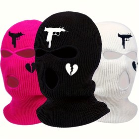 Resim 1/3PC Sonbahar ve Kış Dönemi için Özel Kayak, Bisiklet ile Broken Heart Desenli Erkek & Bayan Moda Soğuk Maskeyi - Rüzgar Geçirmez Sıcacık Tam Yüz örtüsü Çorap 