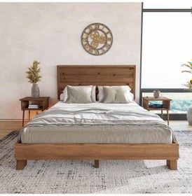 Resim Hüma Model Ceviz Renk Çam Ahşap Karyola Yatay -277 200 x 200 CM 