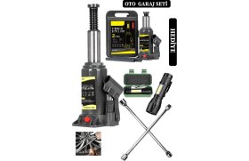 Resim Deko Turkey 2 Ton Kapasiteli Şişe Tip Araç Krikosu + 4'lü Bijon Set Full Oto Garaj Seti + El Feneri Hediyeli 
