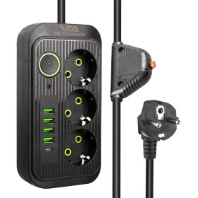 Resim Vea VA-21565 4 x Usb+Type-C 3'lü 1.5 Metre Akım Korumalı Priz Siyah 
