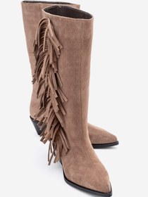 Resim luvishoes ORLO Toprak Süet Hakiki Deri Püsküllü Kadın Western Çizme 